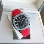Copy Patek Philippe Aquanaut 5167A SS Black Dial Red Second Hand Red Rubber Watch